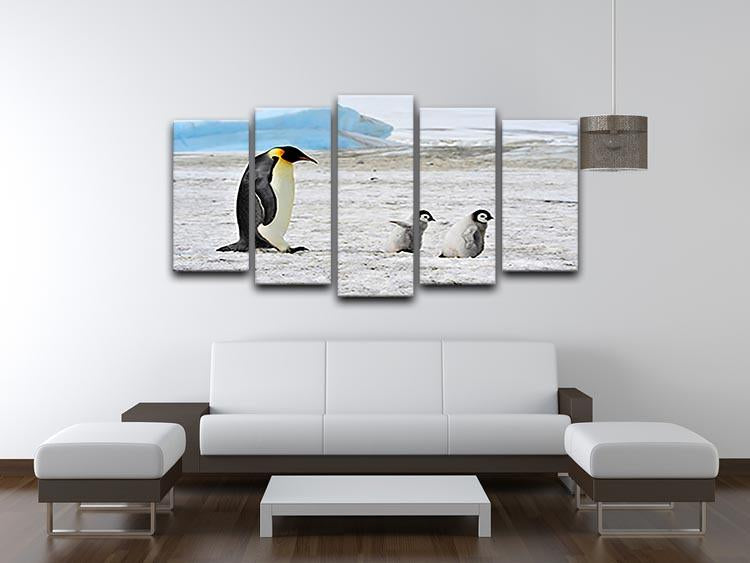 Emperor Penguin with two chicks in Antarctica 5 Split Panel Canvas - Canvas Art Rocks - 3