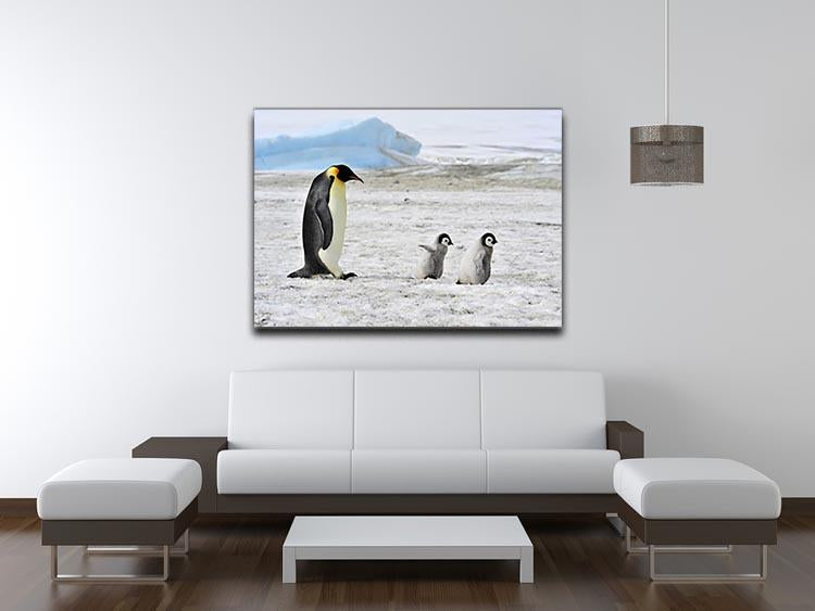 Emperor Penguin with two chicks in Antarctica Canvas Print or Poster - Canvas Art Rocks - 4