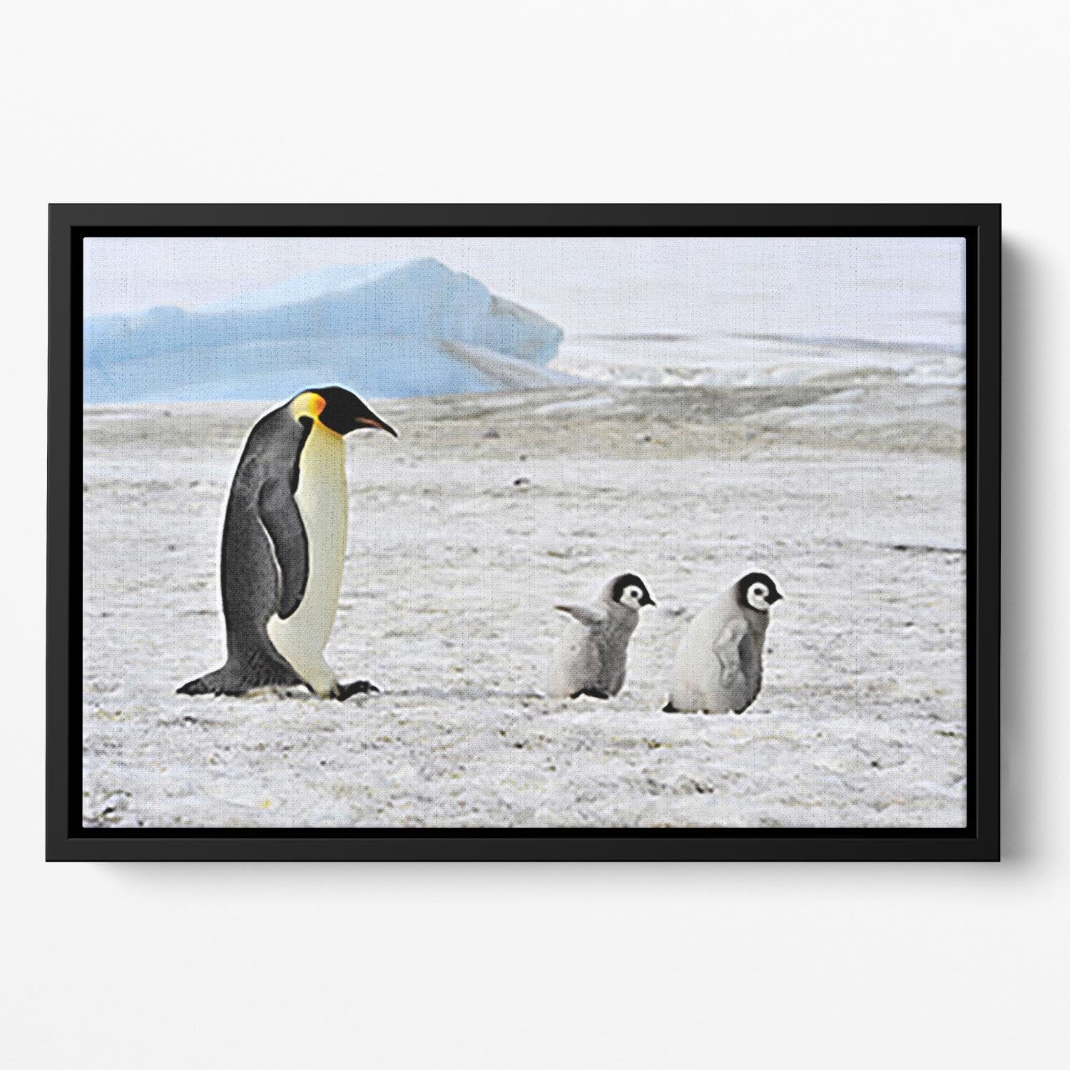 Emperor Penguin with two chicks in Antarctica Floating Framed Canvas - Canvas Art Rocks - 2