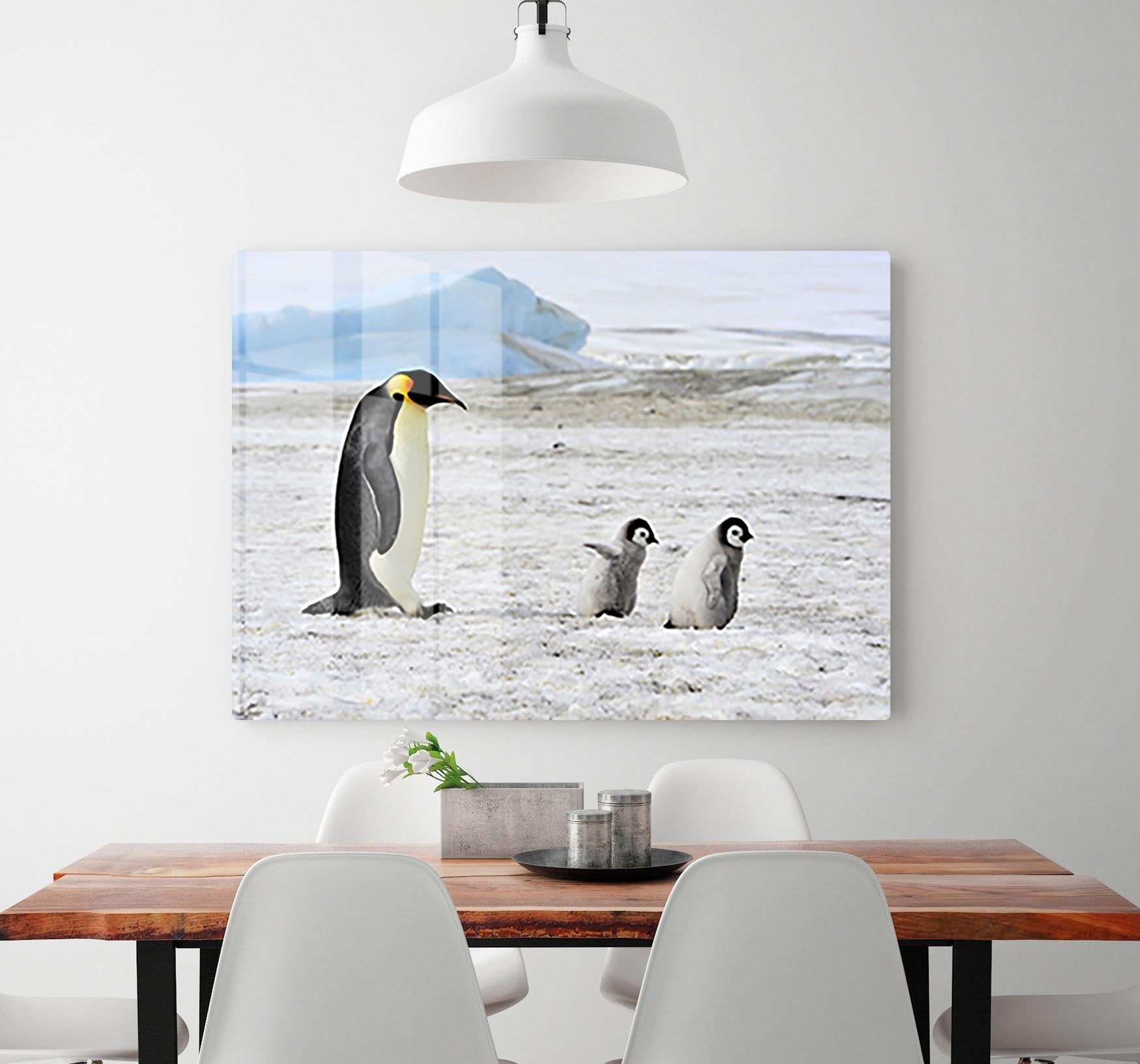 Emperor Penguin with two chicks in Antarctica HD Metal Print - Canvas Art Rocks - 2