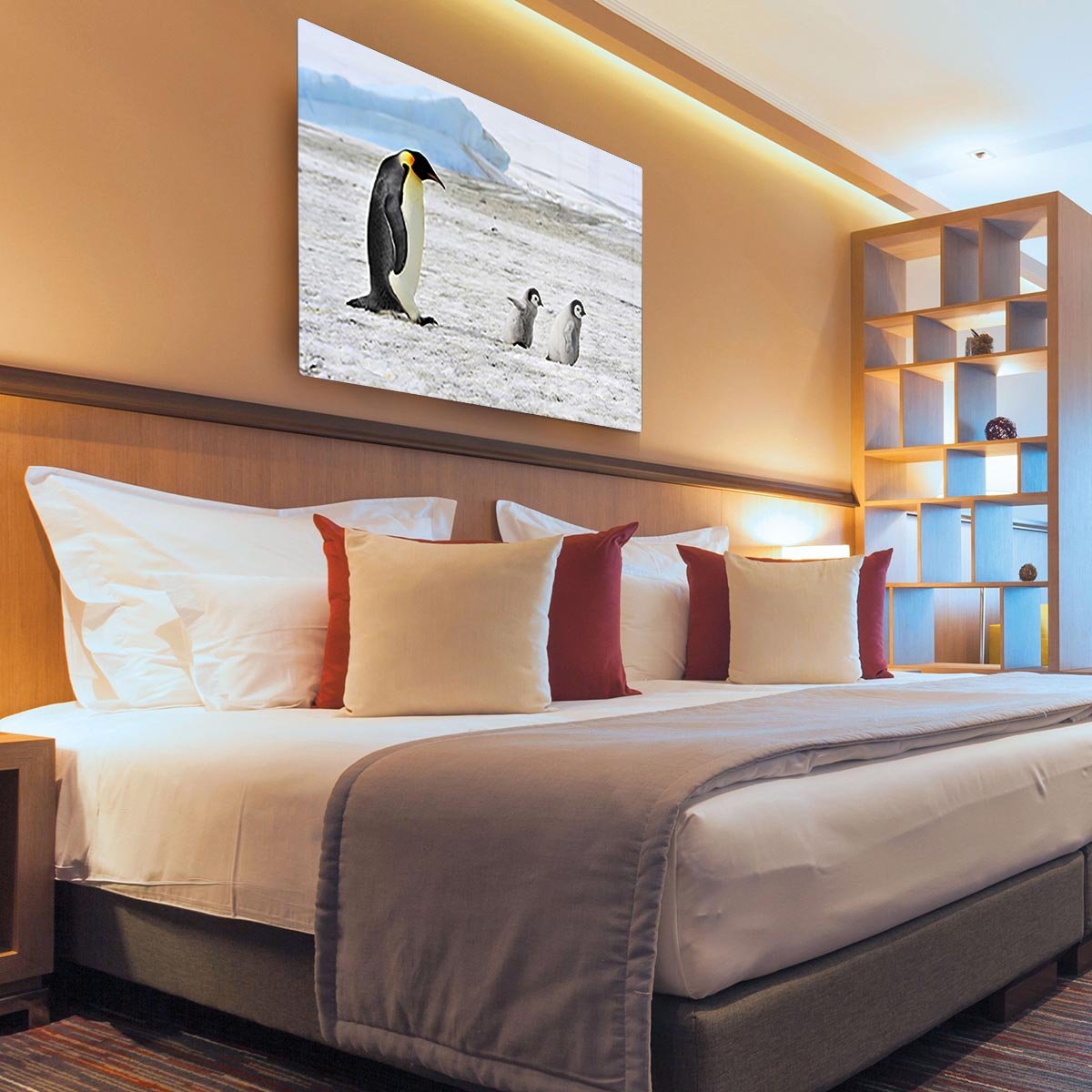 Emperor Penguin with two chicks in Antarctica HD Metal Print - Canvas Art Rocks - 3