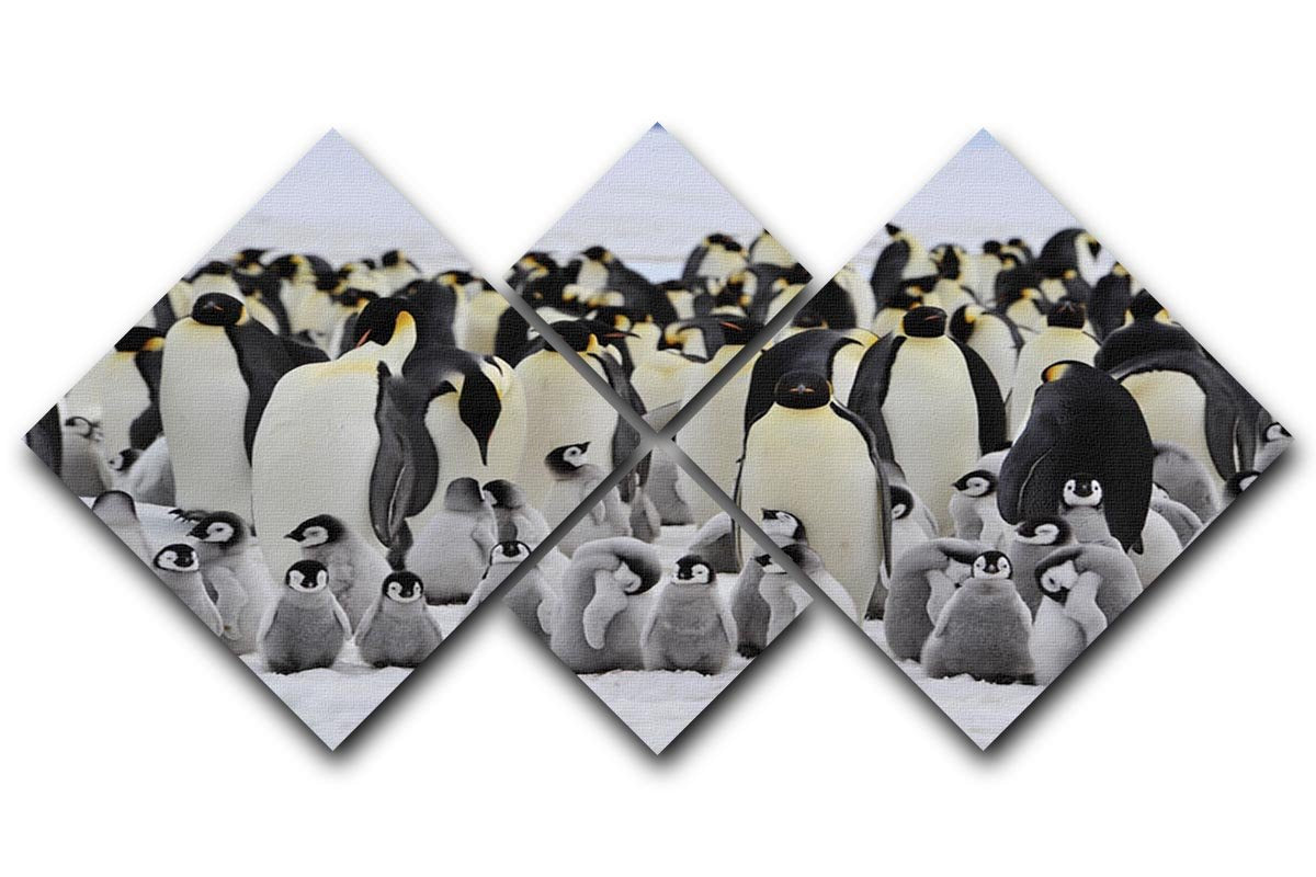 Emperor Penguins with chick 4 Square Multi Panel Canvas - Canvas Art Rocks - 1