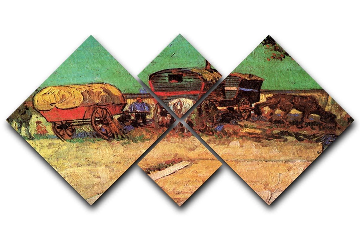 Encampment of Gypsies with Caravans by Van Gogh 4 Square Multi Panel Canvas  - Canvas Art Rocks - 1