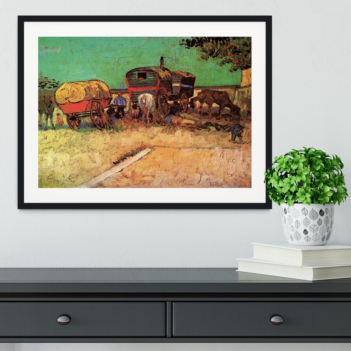 Encampment of Gypsies with Caravans by Van Gogh Framed Print - Canvas Art Rocks - 1