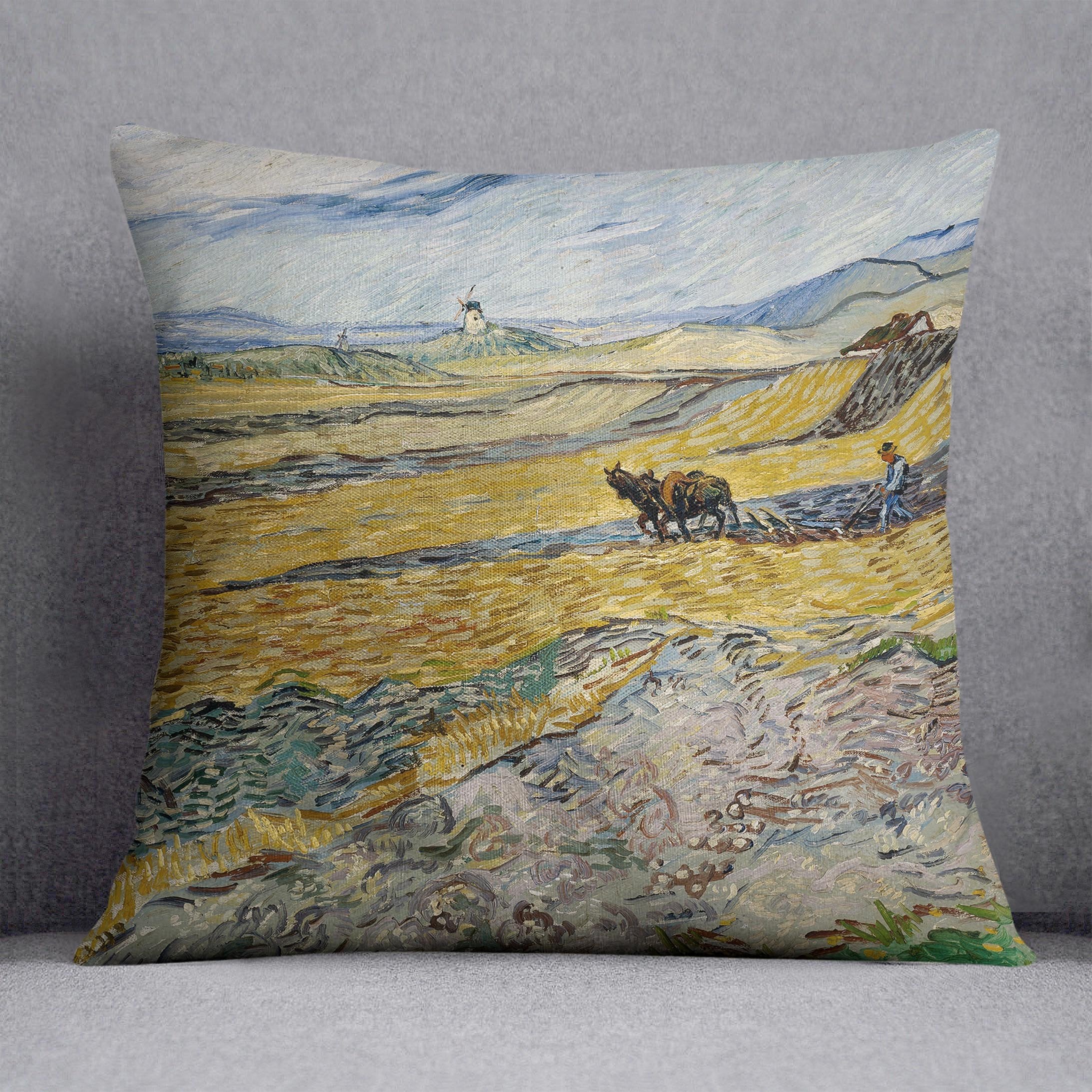 Enclosed Field with Ploughman Throw Pillow