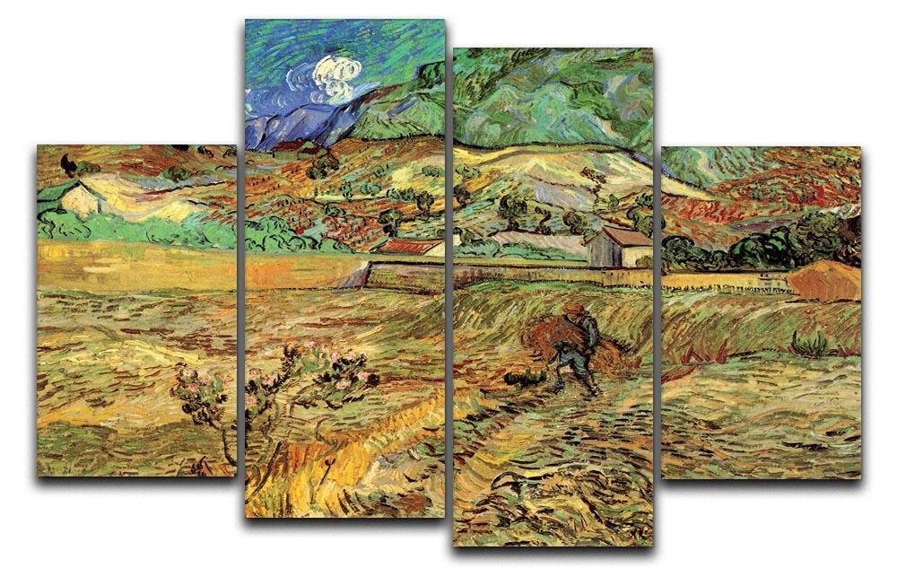 Enclosed Wheat Field with Peasant by Van Gogh 4 Split Panel Canvas  - Canvas Art Rocks - 1