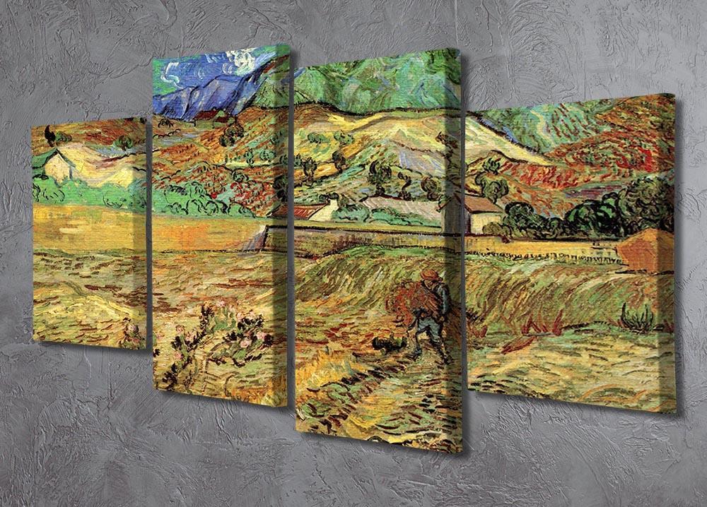 Enclosed Wheat Field with Peasant by Van Gogh 4 Split Panel Canvas - Canvas Art Rocks - 2