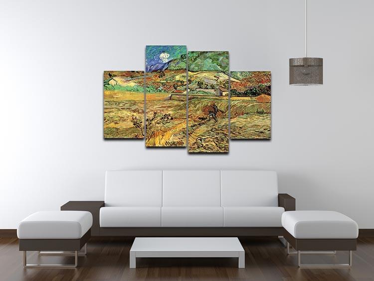 Enclosed Wheat Field with Peasant by Van Gogh 4 Split Panel Canvas - Canvas Art Rocks - 3