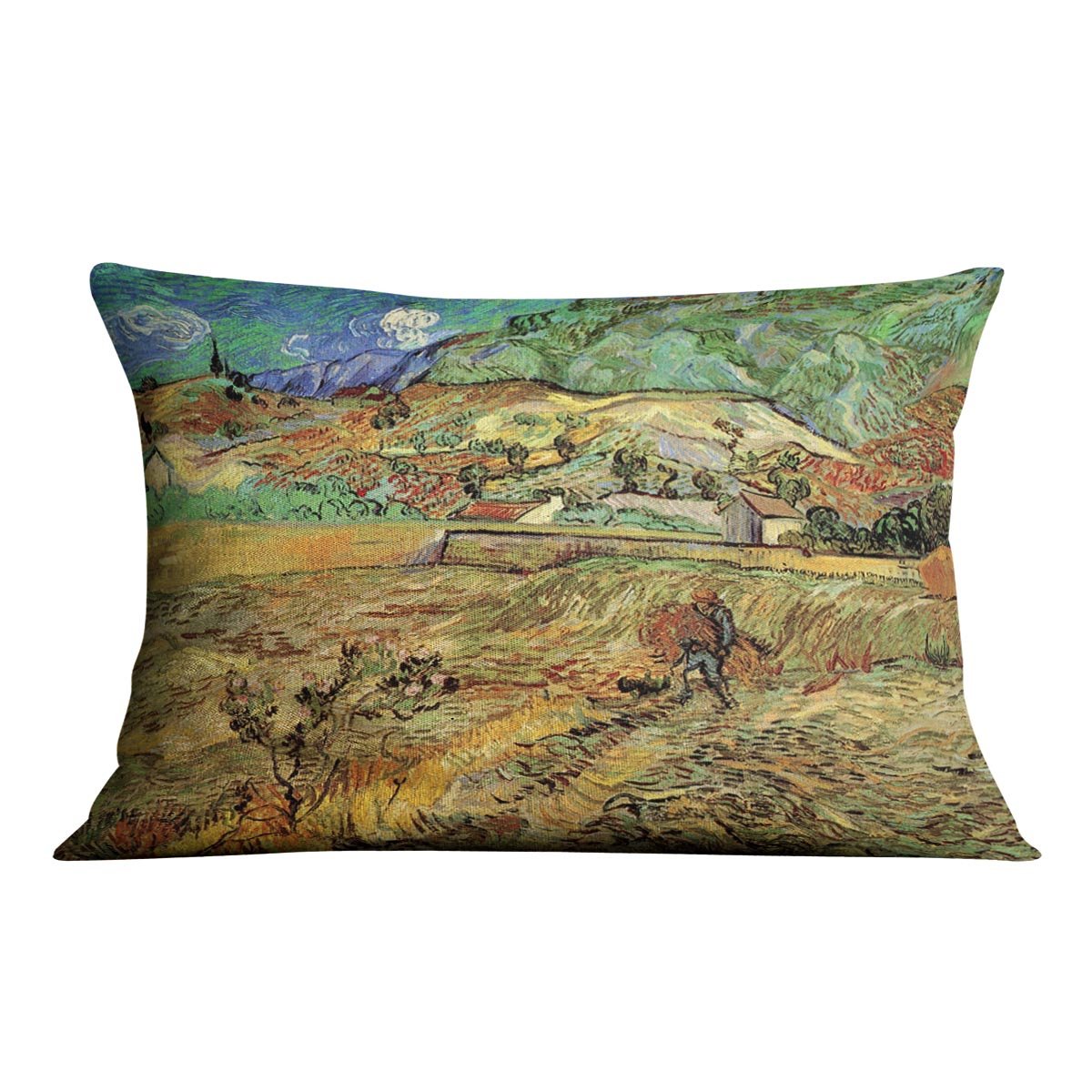 Enclosed Wheat Field with Peasant by Van Gogh Throw Pillow