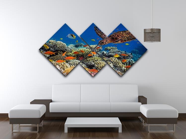 Eretmochelys imbricata floats under water 4 Square Multi Panel Canvas  - Canvas Art Rocks - 3