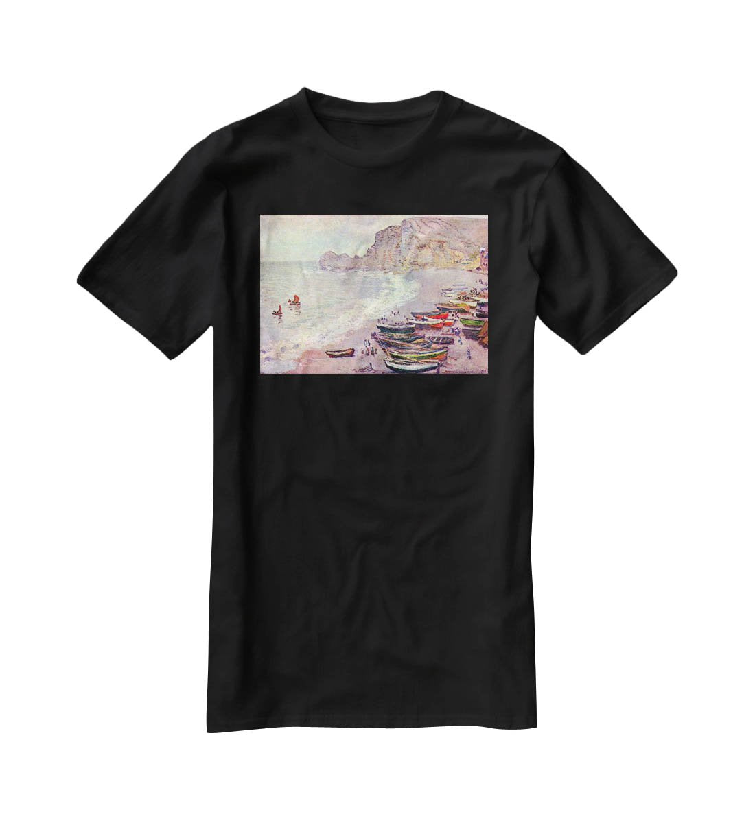 Etretat the beach and La Porte d'Amont by Monet T-Shirt - Canvas Art Rocks - 1