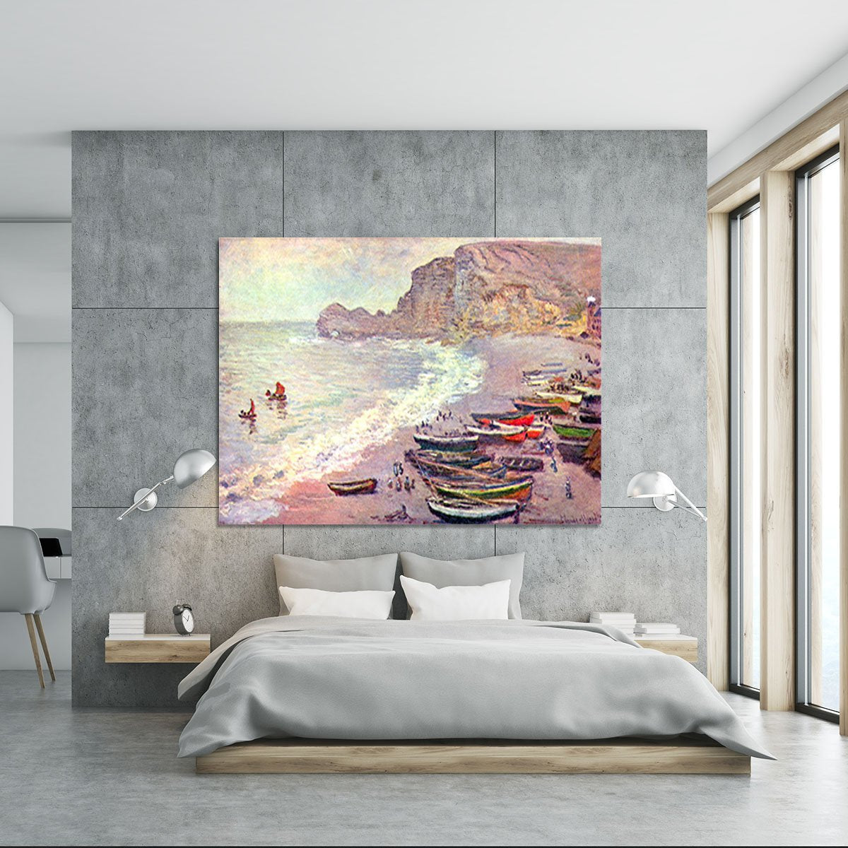 Etretat the beach and La Porte d'Amont by Monet Canvas Print or Poster