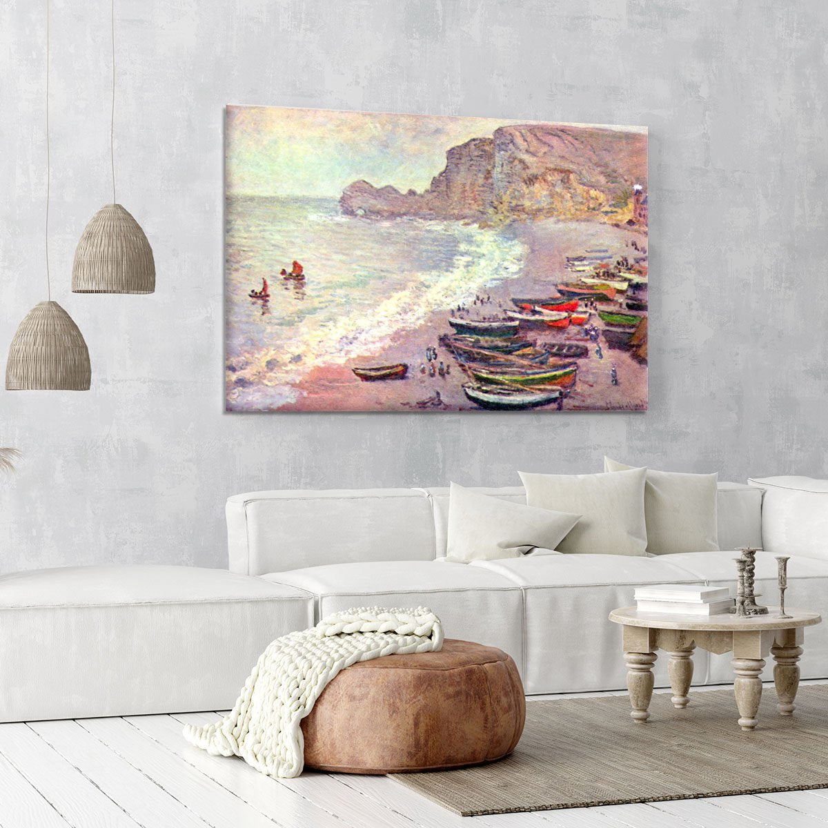 Etretat the beach and La Porte d'Amont by Monet Canvas Print or Poster