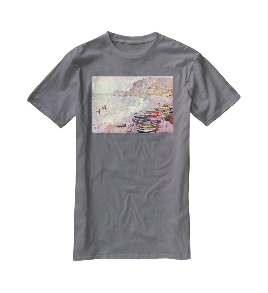 Etretat the beach and La Porte d'Amont by Monet T-Shirt - Canvas Art Rocks - 3