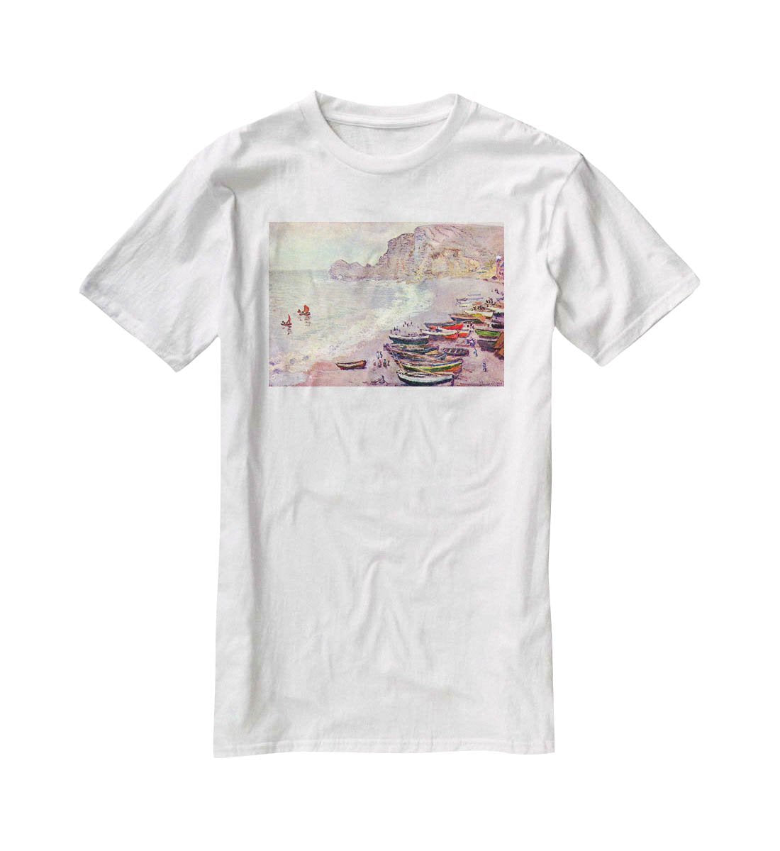 Etretat the beach and La Porte d'Amont by Monet T-Shirt - Canvas Art Rocks - 5