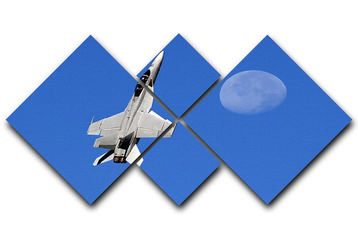 F-18 and the Moon 4 Square Multi Panel Canvas  - Canvas Art Rocks - 1