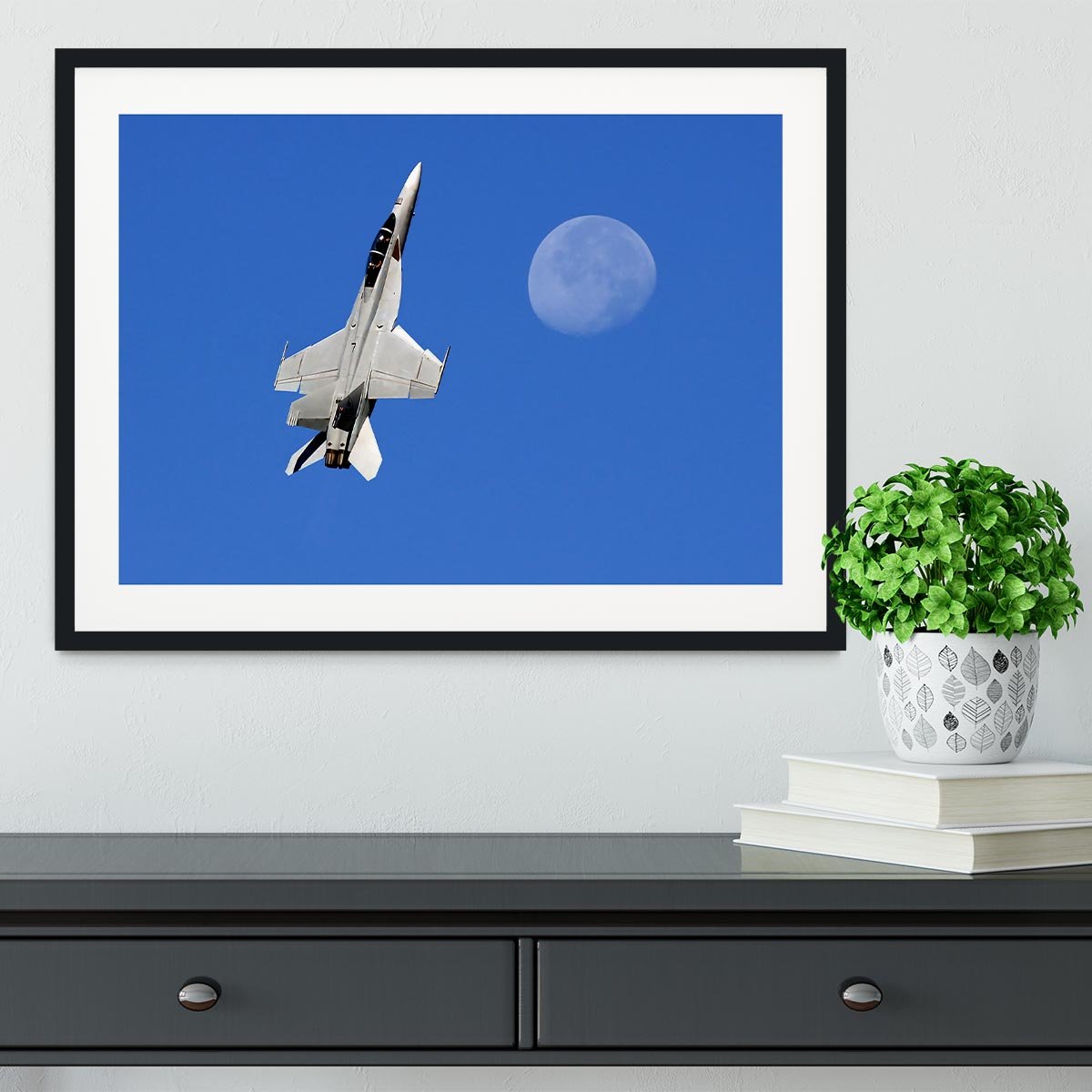 F-18 and the Moon Framed Print - Canvas Art Rocks - 1