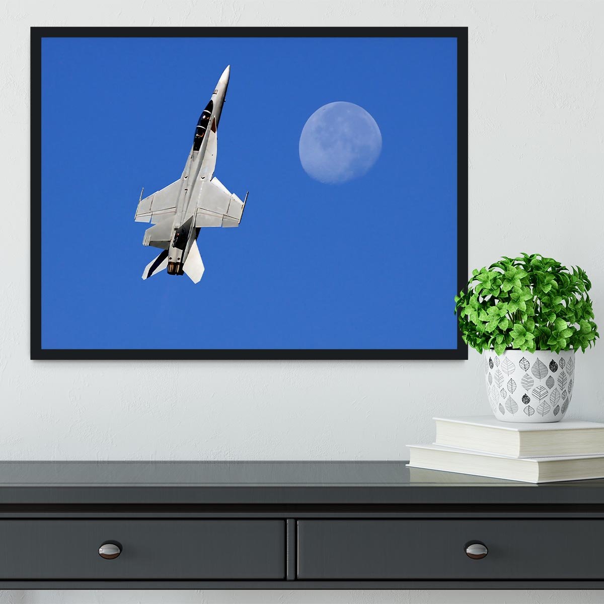 F-18 and the Moon Framed Print - Canvas Art Rocks - 2