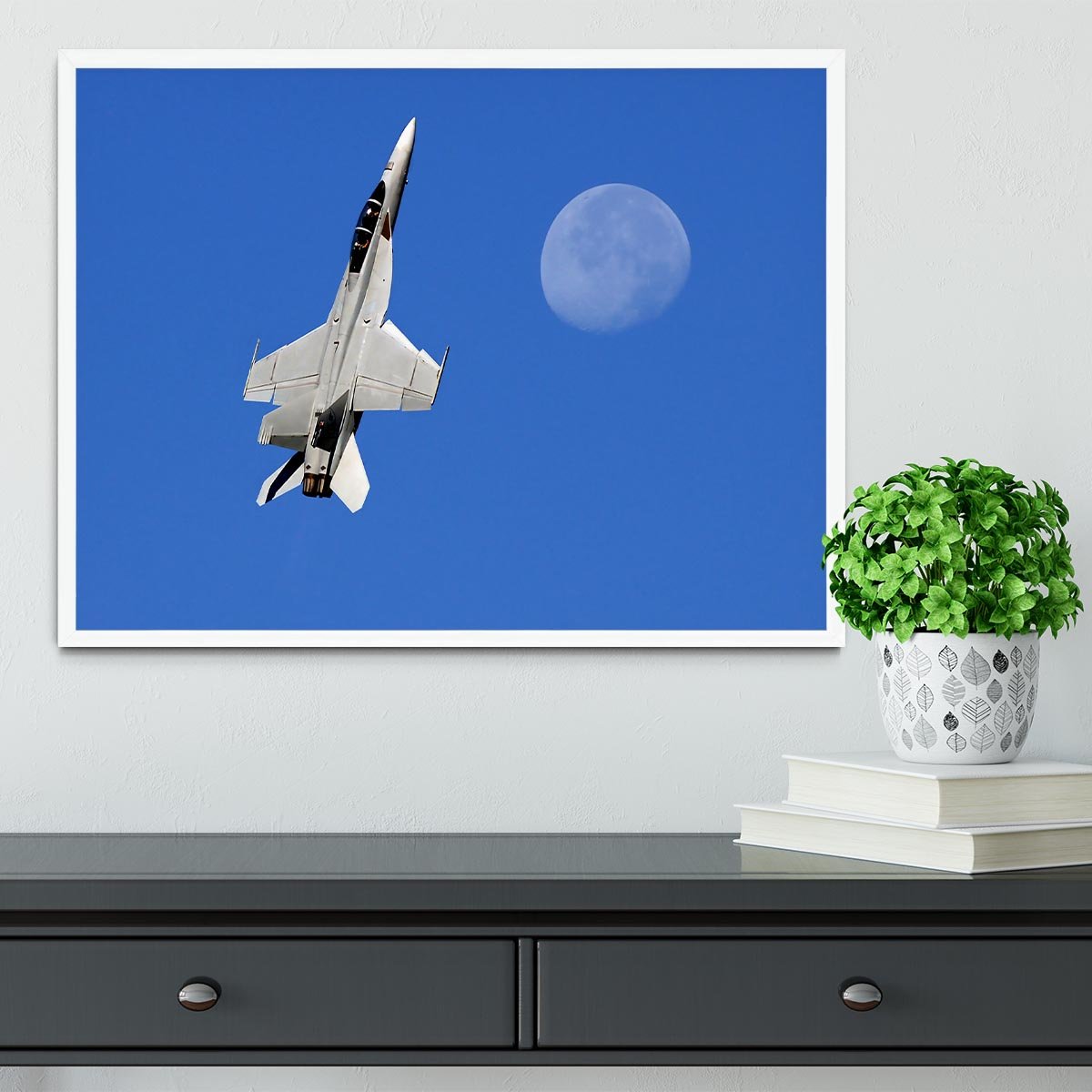 F-18 and the Moon Framed Print - Canvas Art Rocks -6