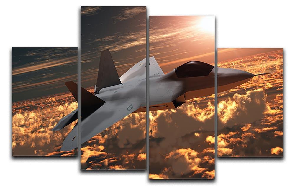 F22 Fighter Jet at Sunset 4 Split Panel Canvas  - Canvas Art Rocks - 1