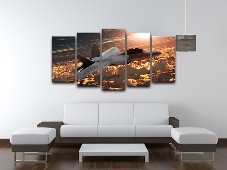 F22 Fighter Jet at Sunset 5 Split Panel Canvas  - Canvas Art Rocks - 3