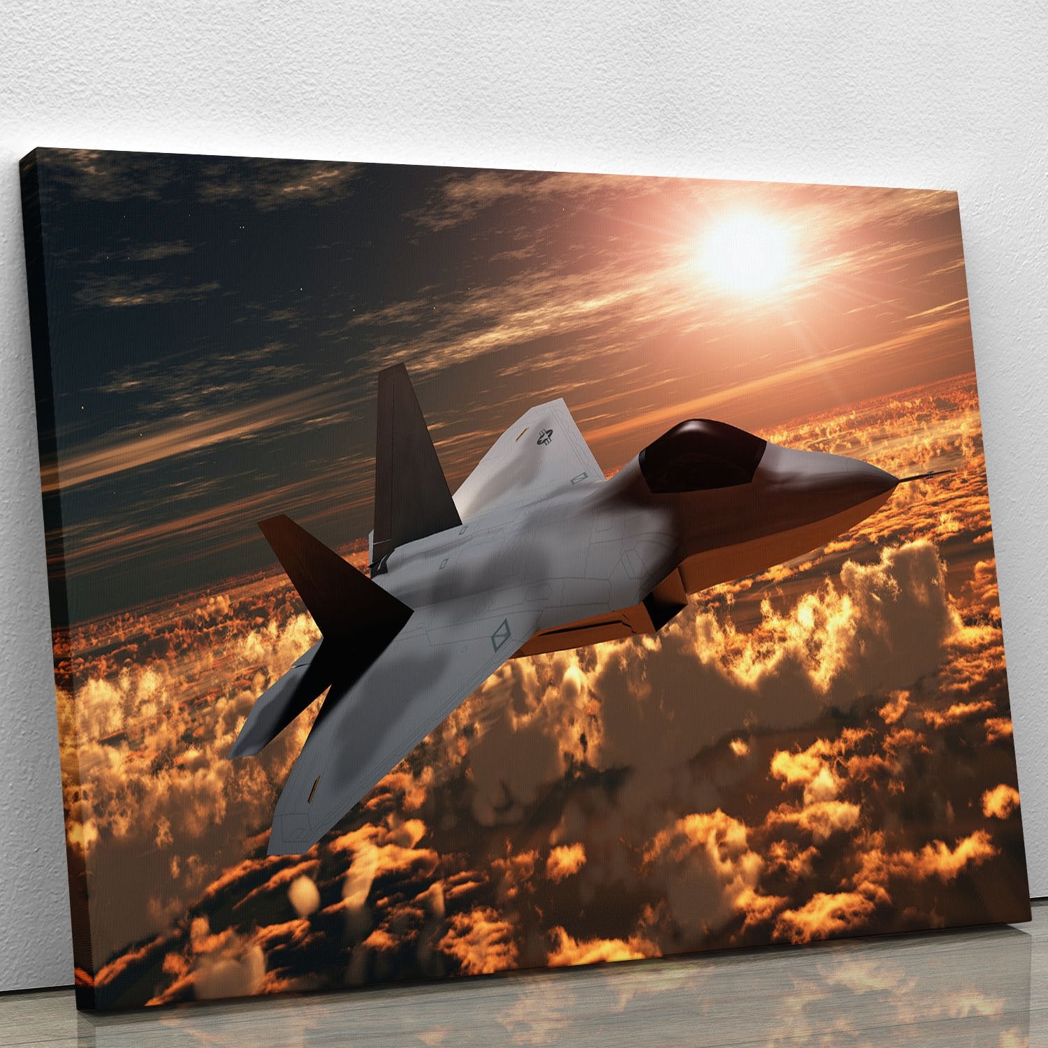 F22 Fighter Jet at Sunset Canvas Print or Poster