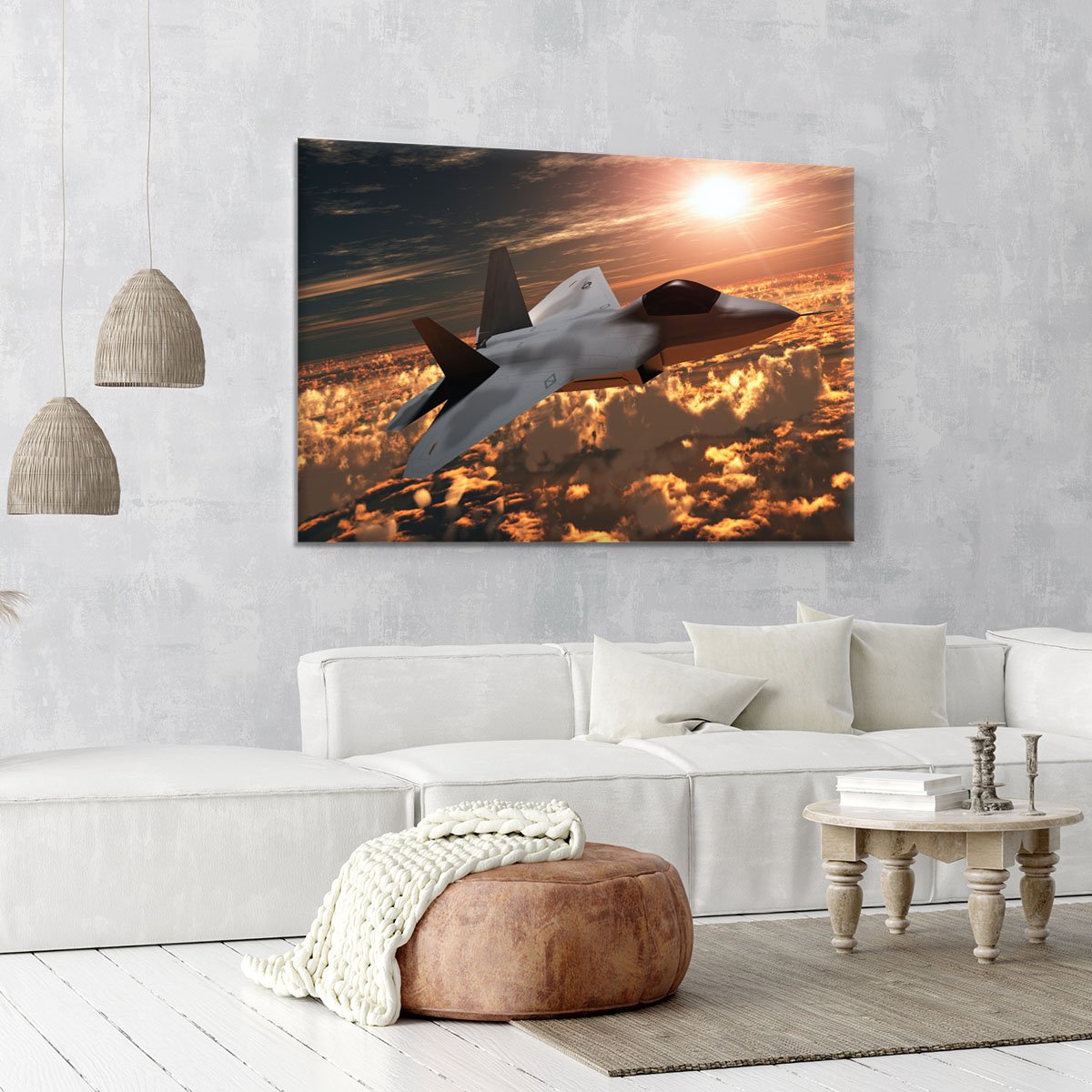 F22 Fighter Jet at Sunset Canvas Print or Poster