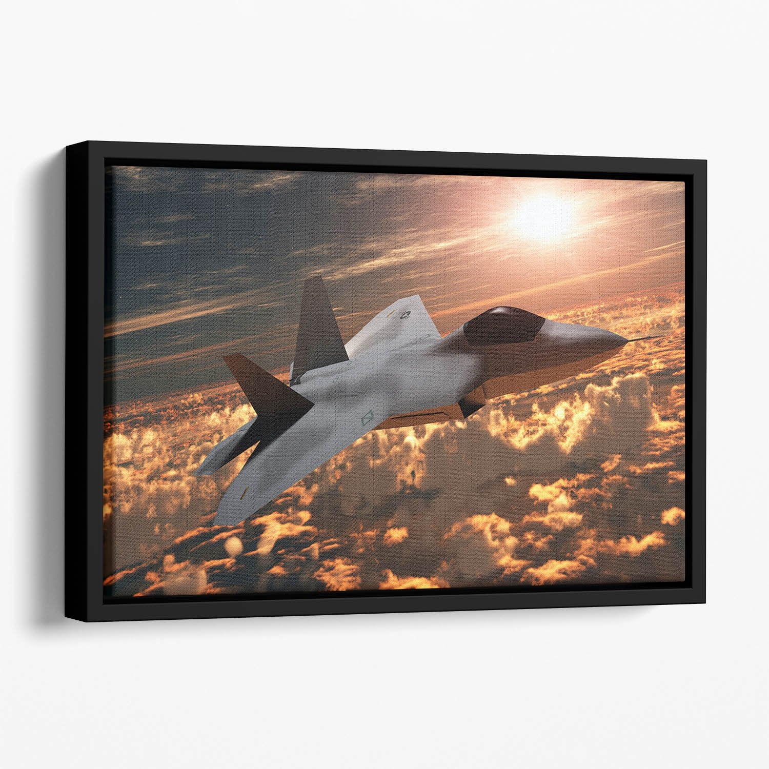 F22 Fighter Jet at Sunset Floating Framed Canvas