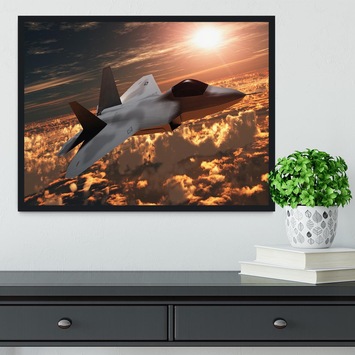 F22 Fighter Jet at Sunset Framed Print - Canvas Art Rocks - 2