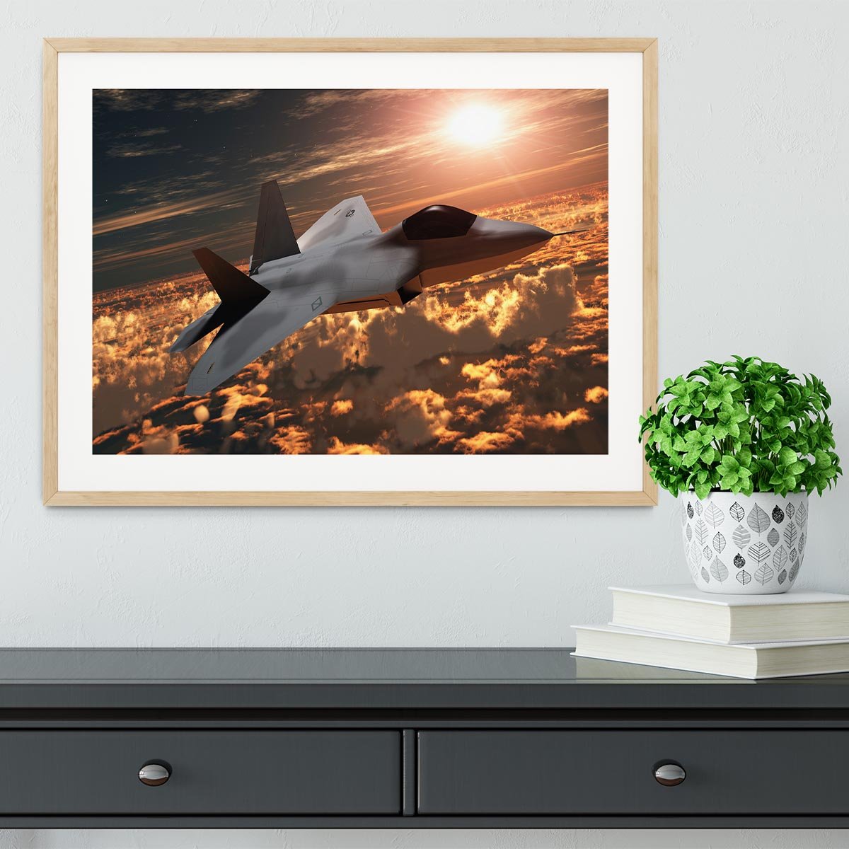 F22 Fighter Jet at Sunset Framed Print - Canvas Art Rocks - 3