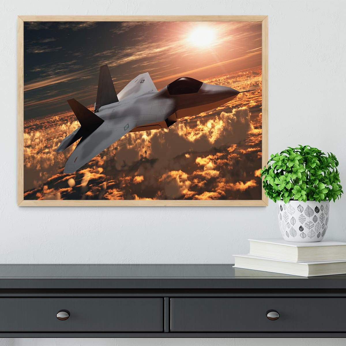F22 Fighter Jet at Sunset Framed Print - Canvas Art Rocks - 4