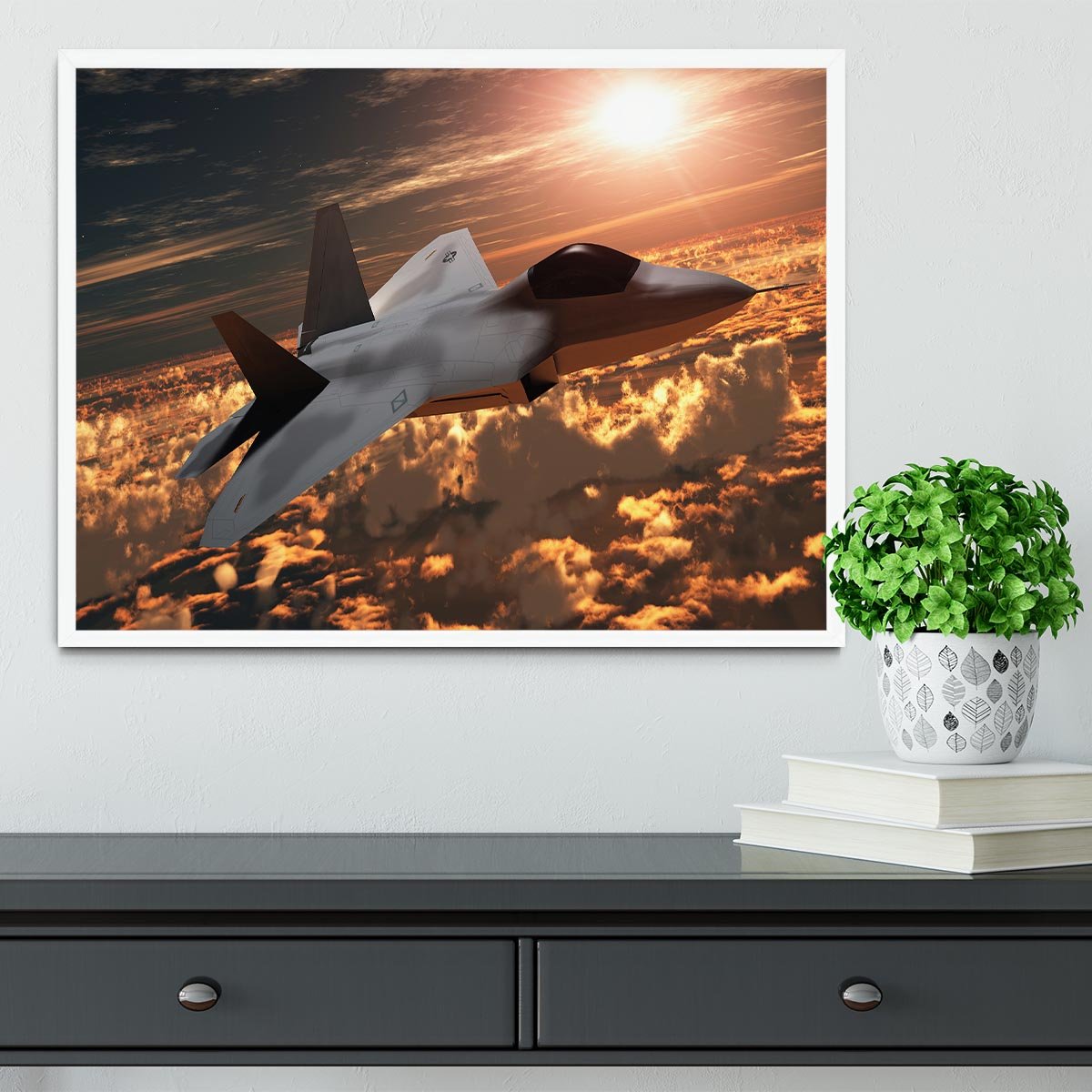 F22 Fighter Jet at Sunset Framed Print - Canvas Art Rocks -6