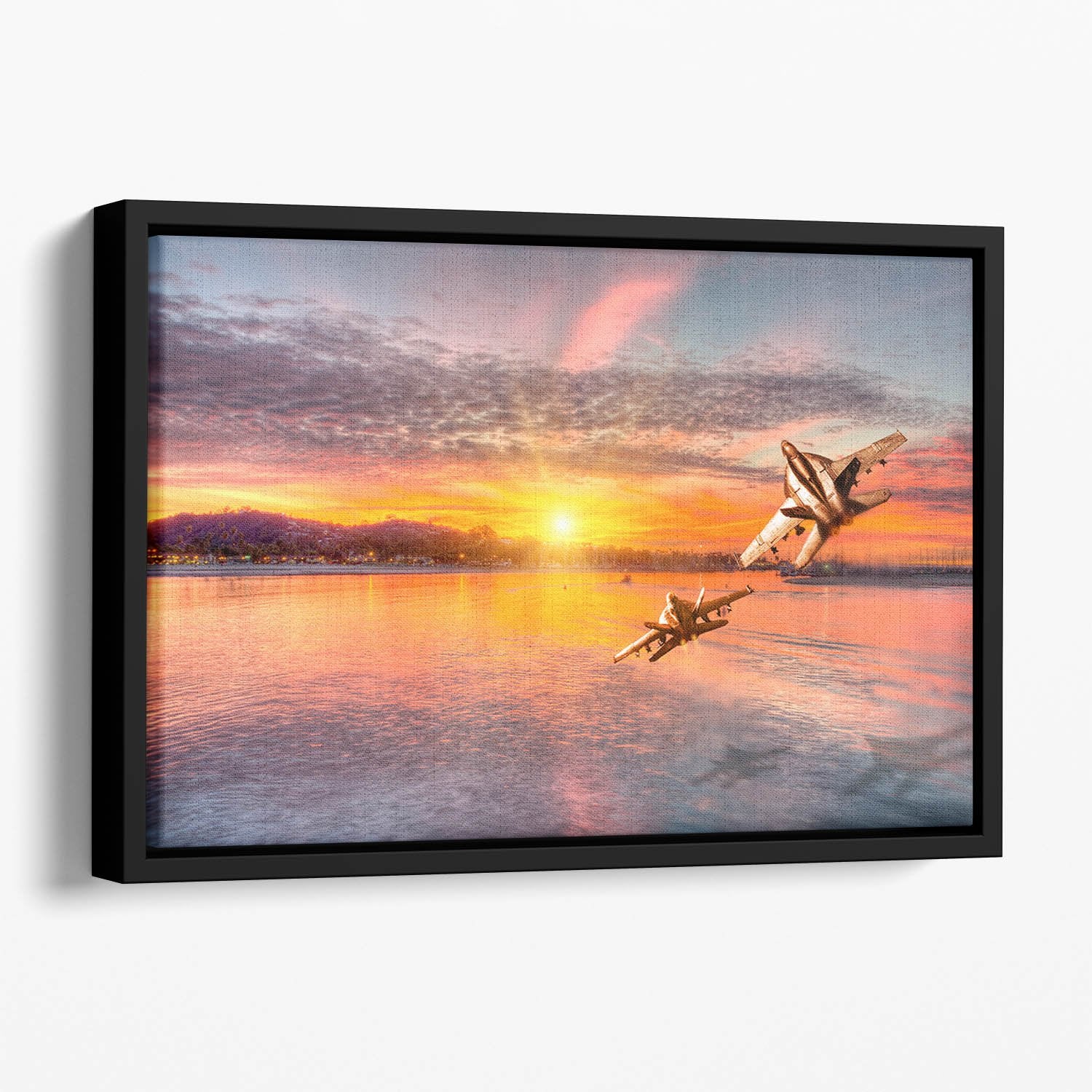 F 18 squadron over the sea Floating Framed Canvas