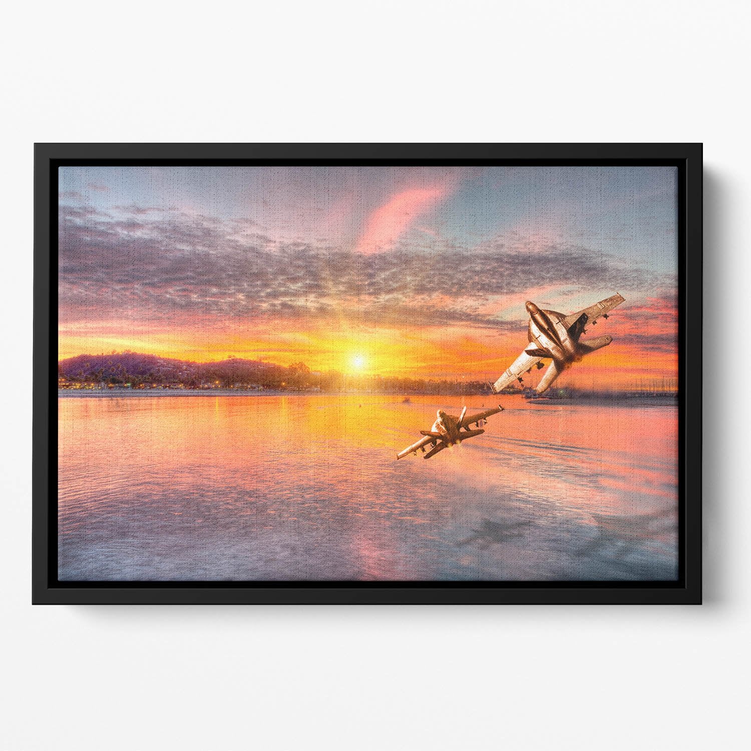 F 18 squadron over the sea Floating Framed Canvas