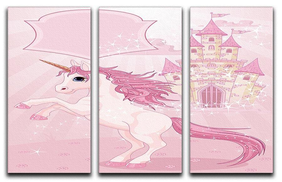 Fairy Tale Castle and Unicorn 3 Split Panel Canvas Print - Canvas Art Rocks - 1