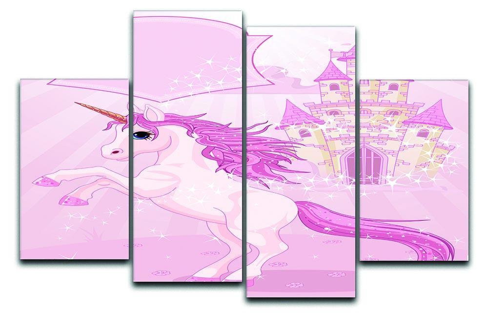 Fairy Tale Castle and Unicorn 4 Split Panel Canvas  - Canvas Art Rocks - 1