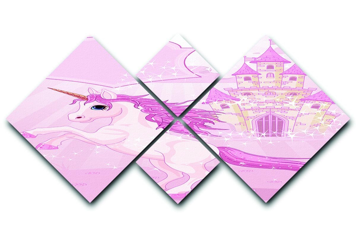 Fairy Tale Castle and Unicorn 4 Square Multi Panel Canvas  - Canvas Art Rocks - 1
