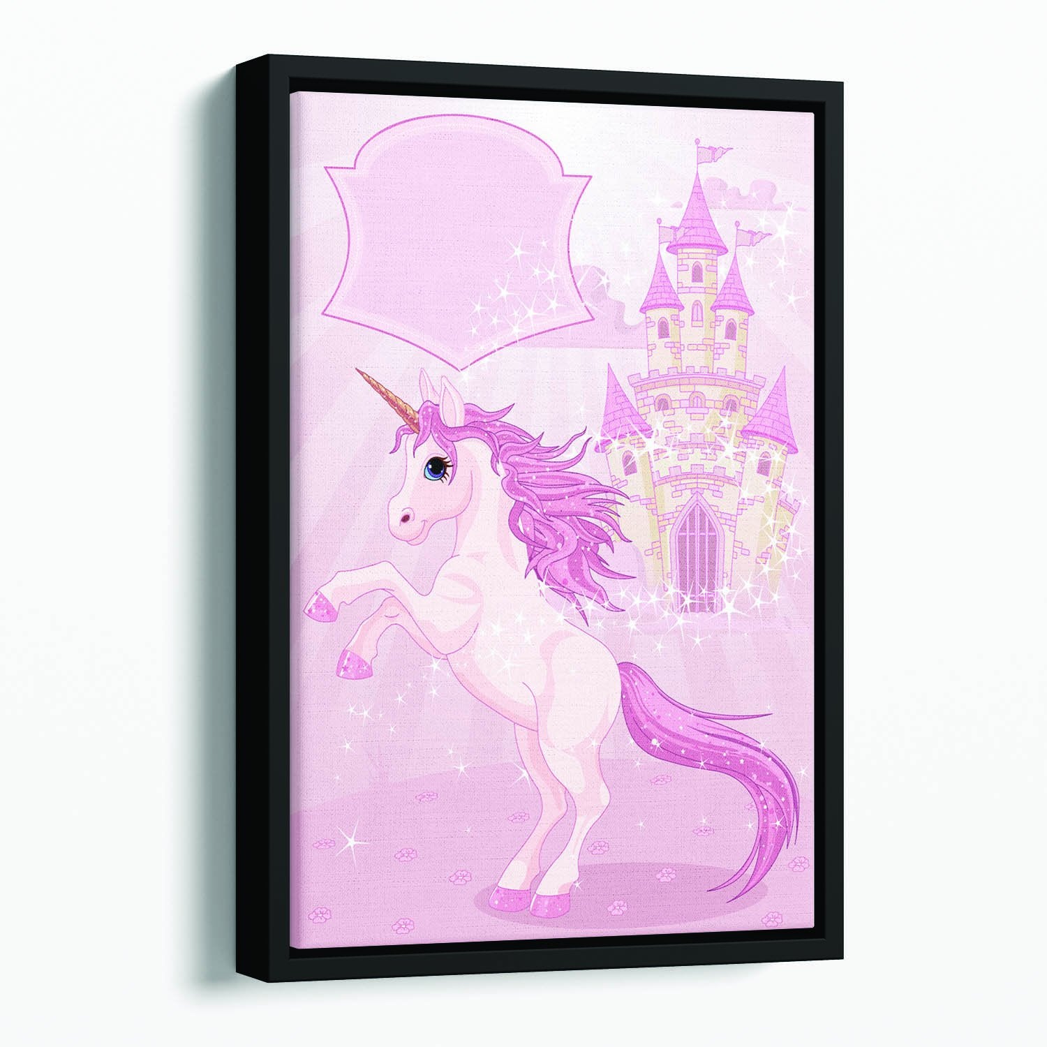 Fairy Tale Castle and Unicorn Floating Framed Canvas