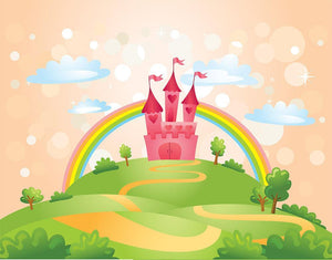 Fairy Tale Castle under Rainbow Wall Mural Wallpaper - Canvas Art Rocks - 1