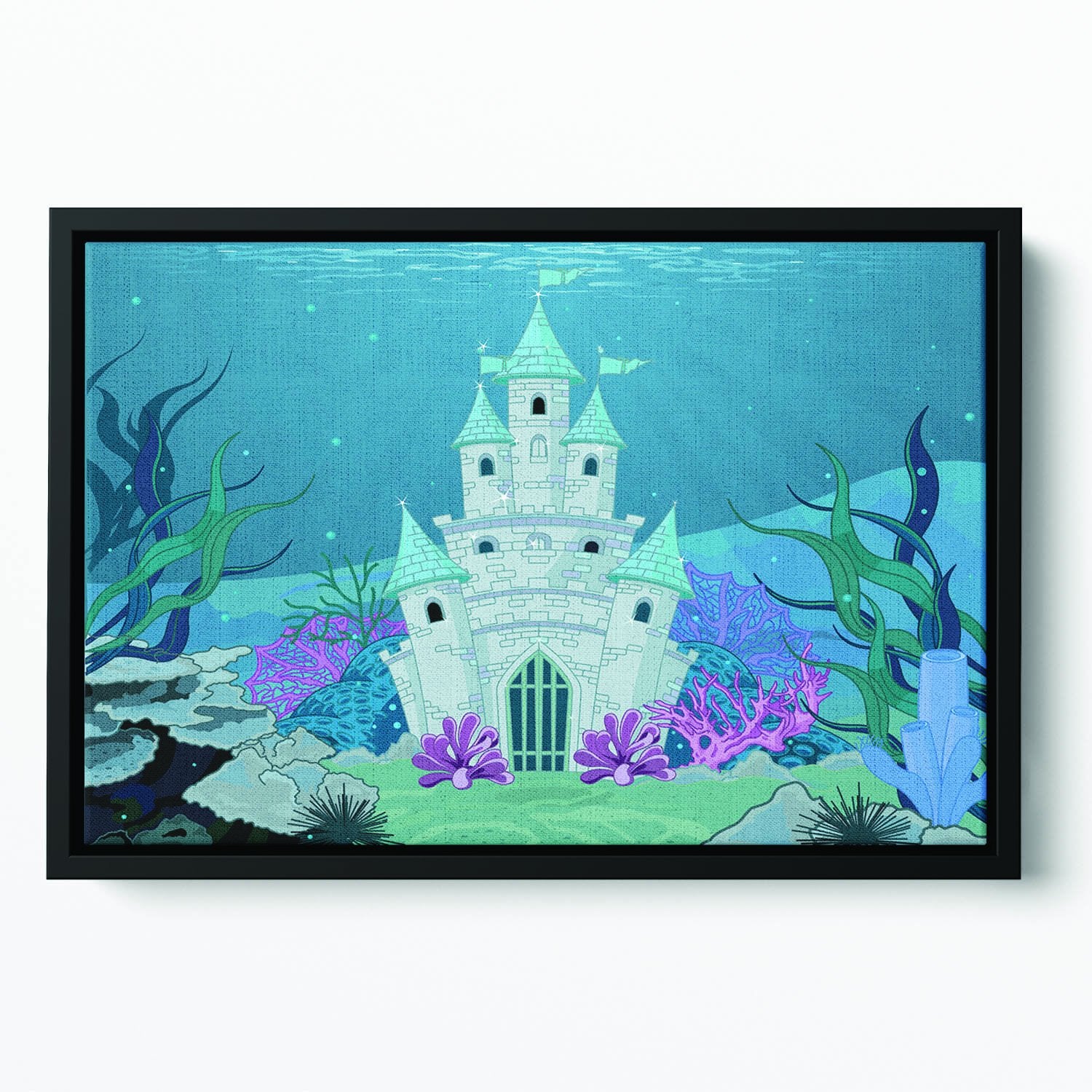 Fairy Tale Mermaid Princess Castle Floating Framed Canvas