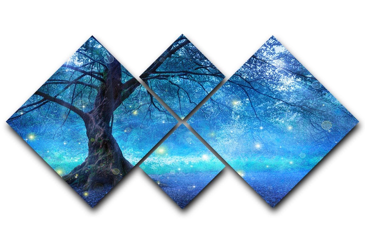 Fairy Tree In Mystic Forest 4 Square Multi Panel Canvas  - Canvas Art Rocks - 1