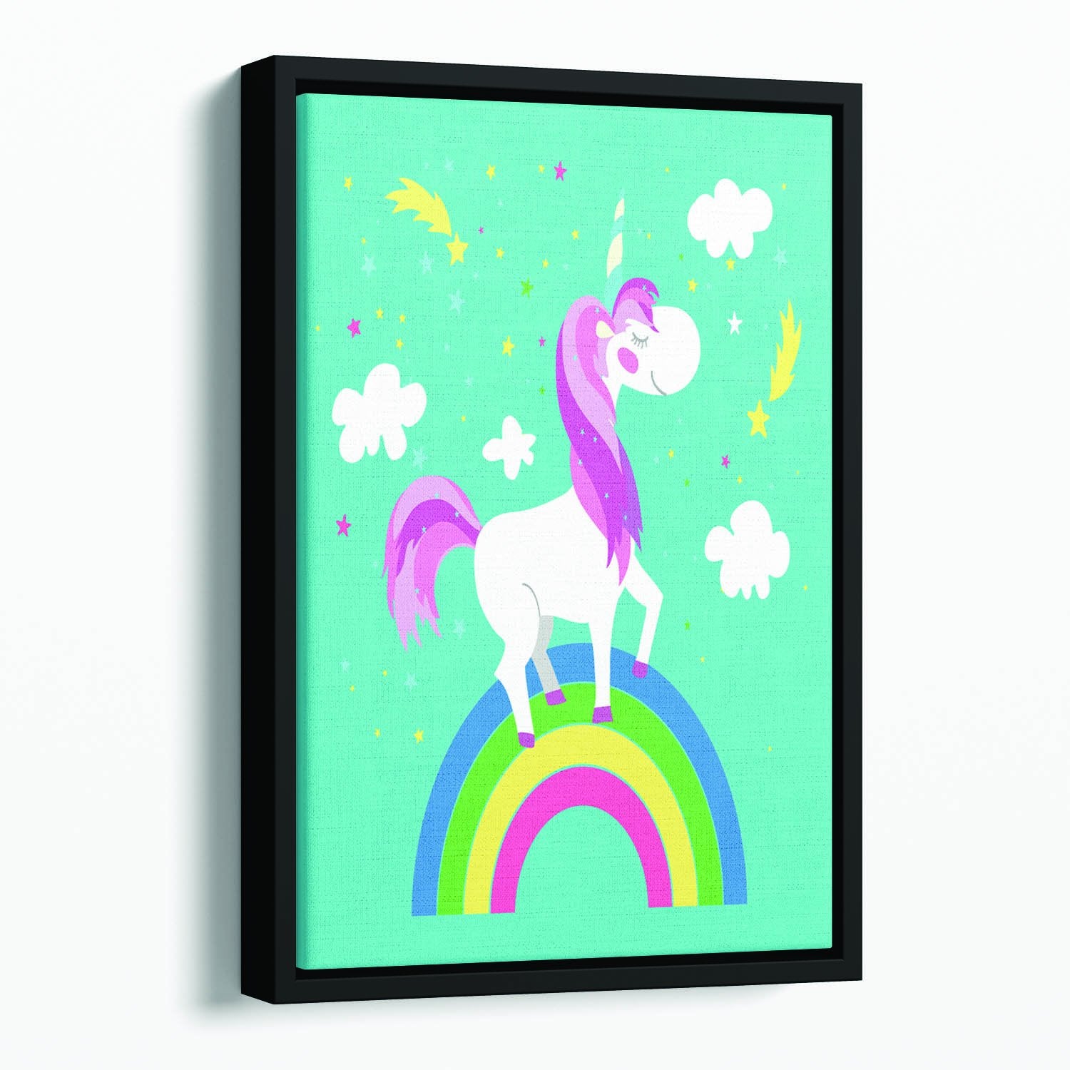 Fairy unicorn with rainbow Floating Framed Canvas
