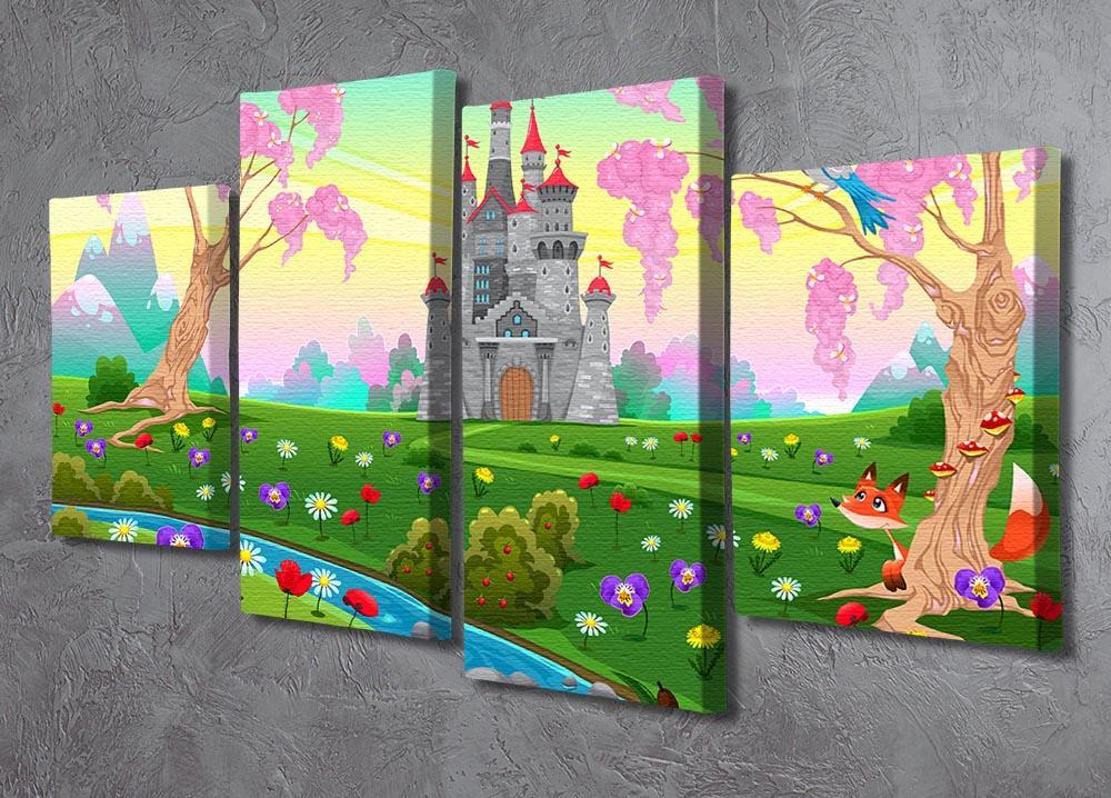 Fairytale scenery with castle 4 Split Panel Canvas - Canvas Art Rocks - 2