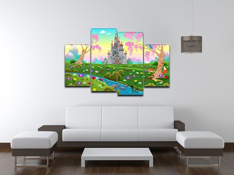 Fairytale scenery with castle 4 Split Panel Canvas - Canvas Art Rocks - 3