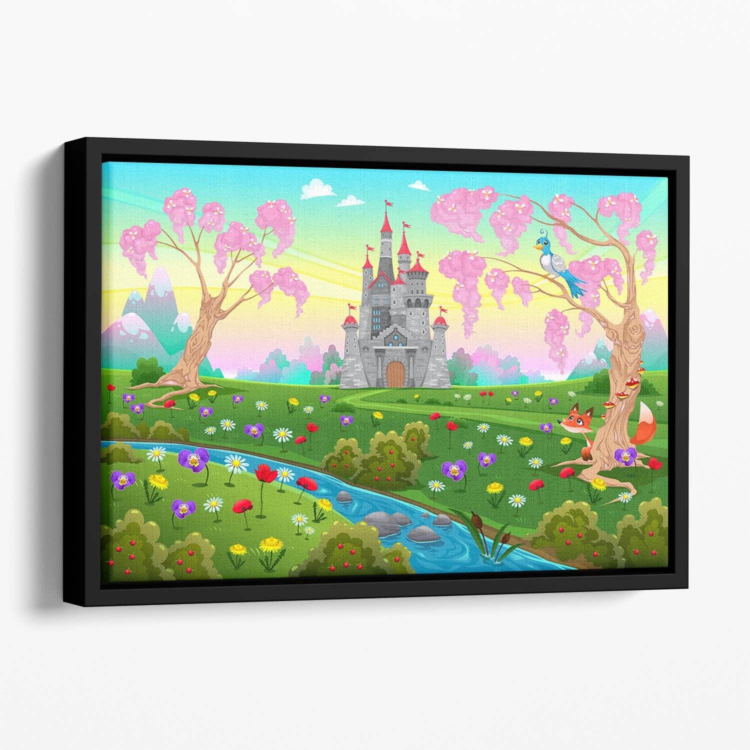 Fairytale scenery with castle Floating Framed Canvas