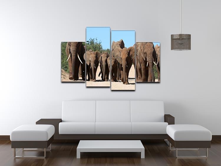 Family herd of African elephants on the move 4 Split Panel Canvas - Canvas Art Rocks - 3
