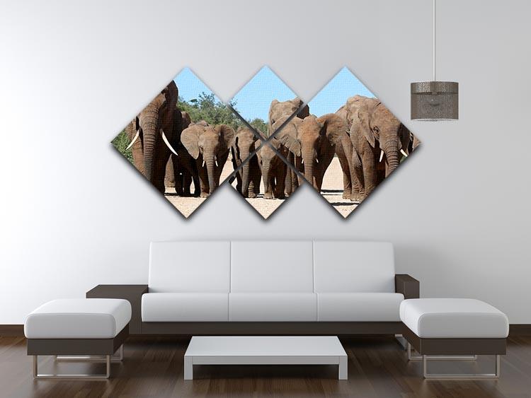 Family herd of African elephants on the move 4 Square Multi Panel Canvas - Canvas Art Rocks - 3