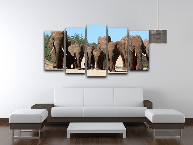 Family herd of African elephants on the move 5 Split Panel Canvas - Canvas Art Rocks - 3