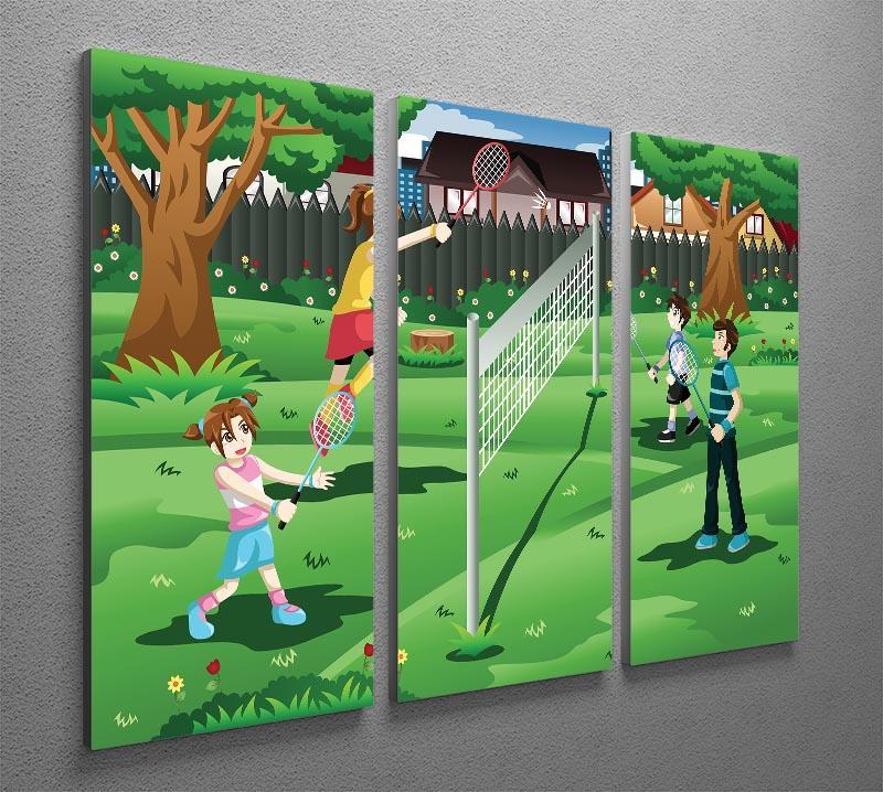 Family playing badminton in the backyard 3 Split Panel Canvas Print - Canvas Art Rocks - 2
