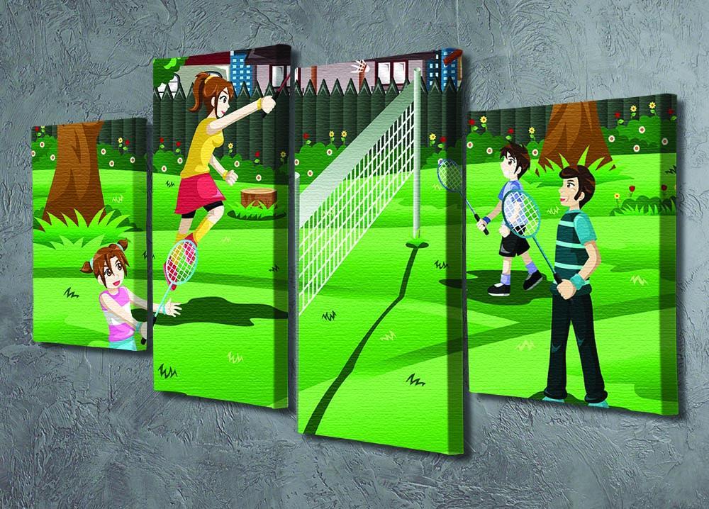 Family playing badminton in the backyard 4 Split Panel Canvas - Canvas Art Rocks - 2